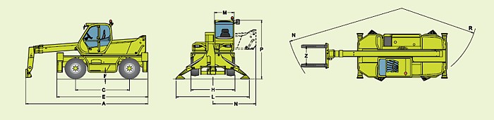 Abmessungen Radlader Merlo 38.16 Roto